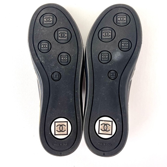 CHANEL | Black White Low Top Tennis Sneakers CC Logo Tweed Suede Vintage EU 37 - Picture 11 of 15